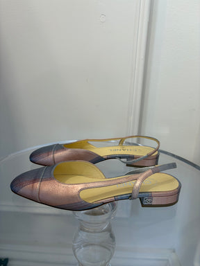 Chanel Pink and Lilac Metallic Slingbacks Flats, 37 C