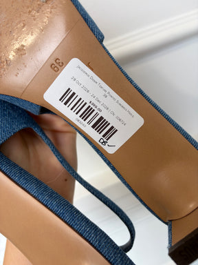Jacquemus Denim Texture Pointed Slingback Heels, 39