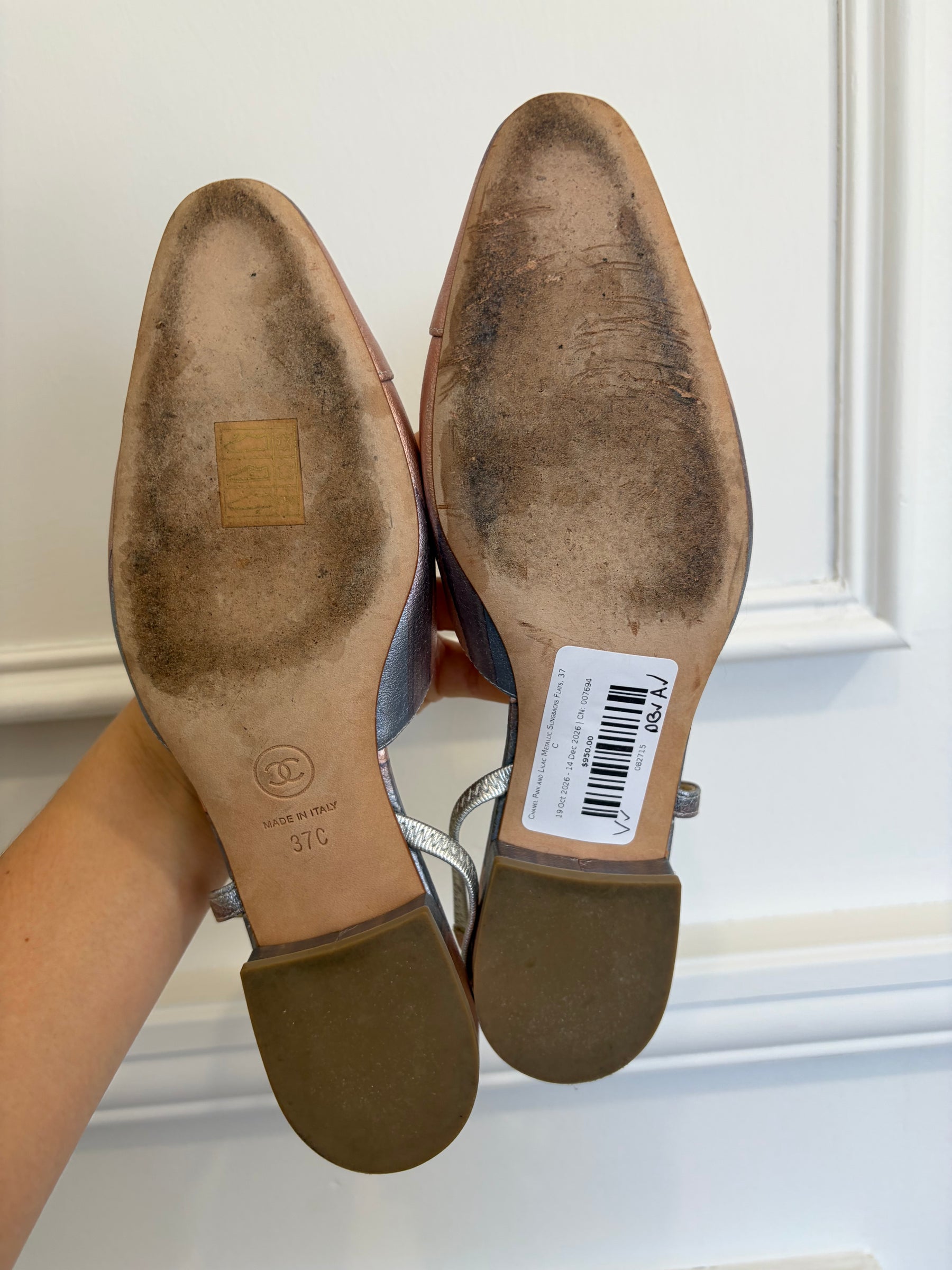 Chanel Pink and Lilac Metallic Slingbacks Flats, 37 C