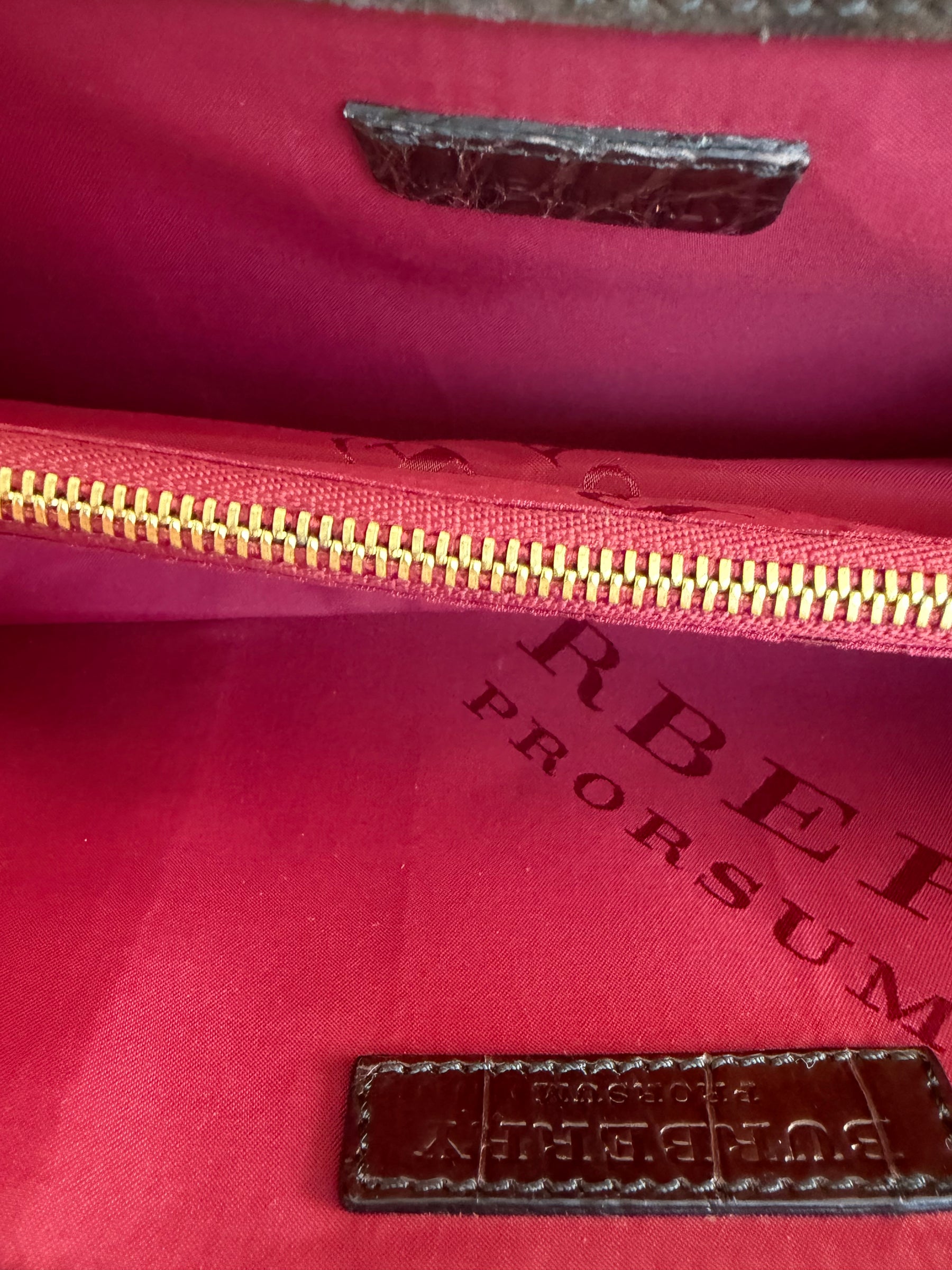 Burberry Burgundy and Purple Beaded Croc Clutch,