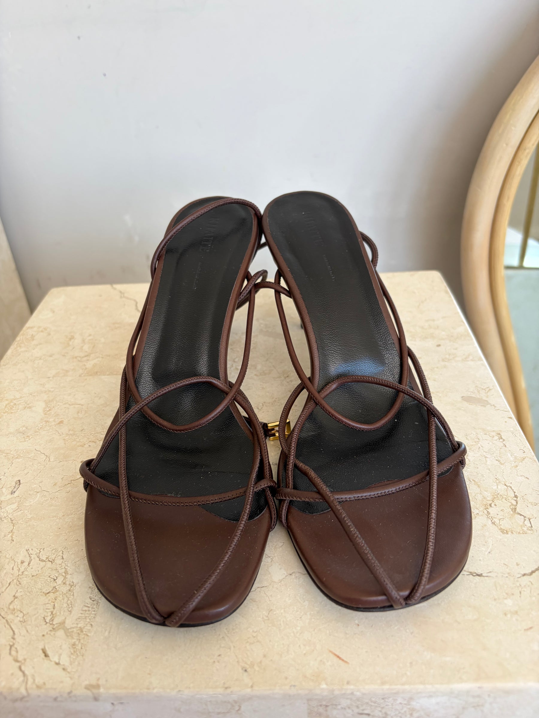 Khaite Loulou 75 Leather Sandals Brown, 37