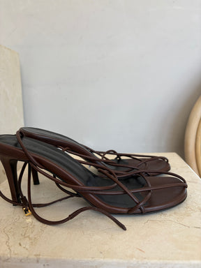 Khaite Loulou 75 Leather Sandals Brown, 37