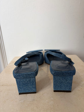 Jacquemus Denim Texture Pointed Slingback Heels, 39