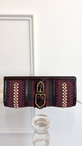Burberry Burgundy and Purple Beaded Croc Clutch,