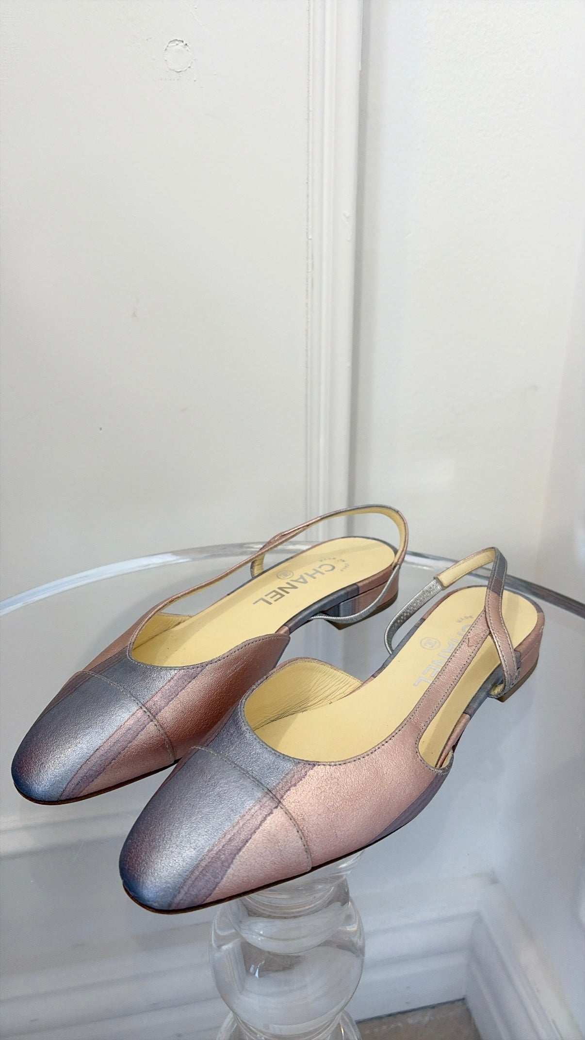 Chanel Pink and Lilac Metallic Slingbacks Flats, 37 C