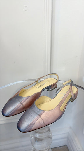 Chanel Pink and Lilac Metallic Slingbacks Flats, 37 C