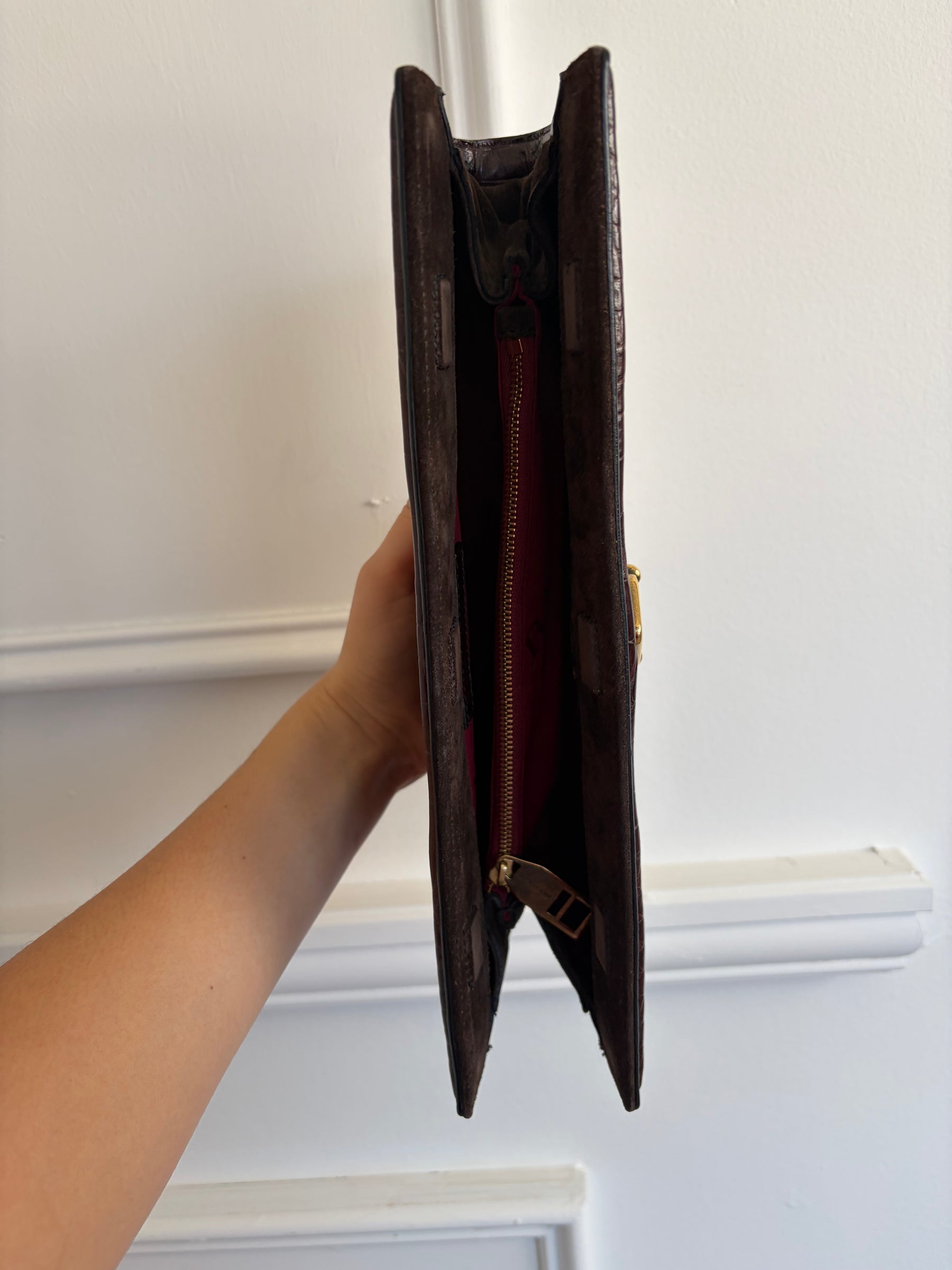 Burberry Burgundy and Purple Beaded Croc Clutch,