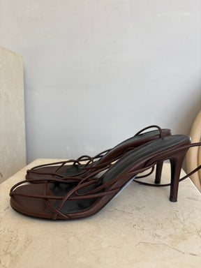 Khaite Loulou 75 Leather Sandals Brown, 37