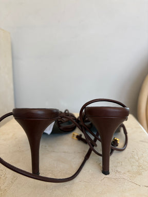 Khaite Loulou 75 Leather Sandals Brown, 37