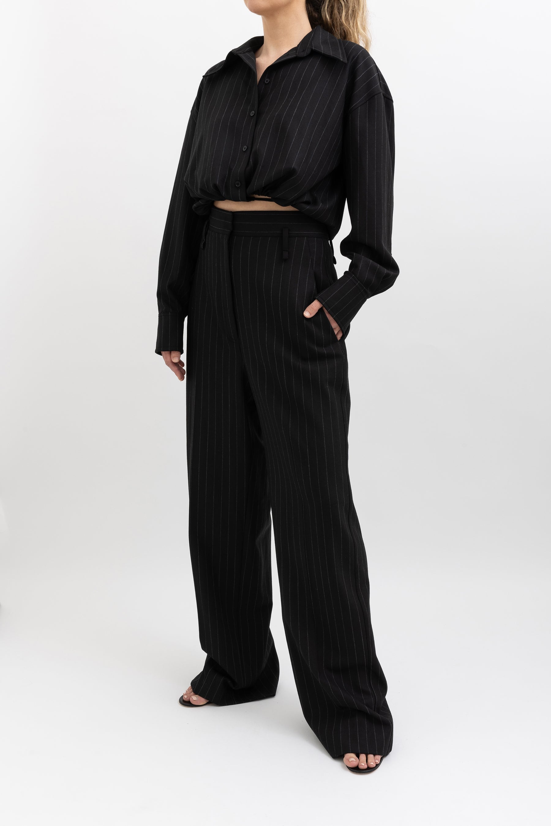 Stripe Cropped Shirt and Stripe Drape Leg Trouser Set