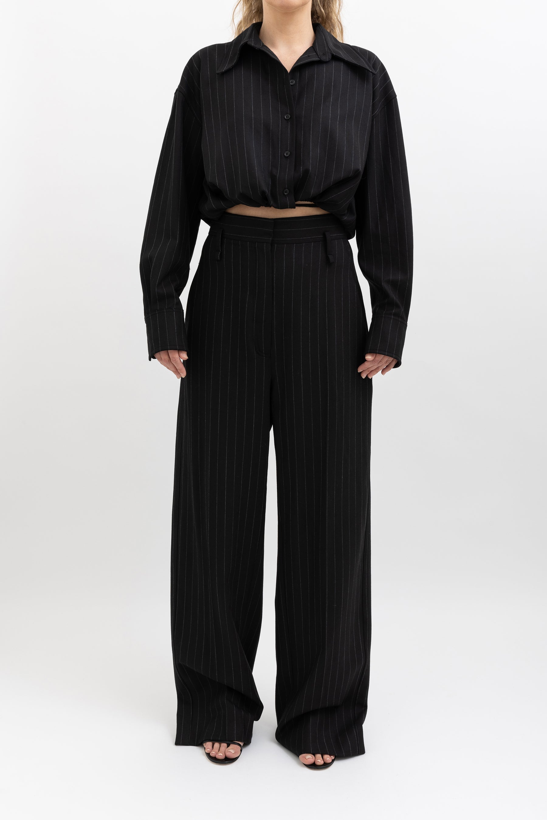 Stripe Cropped Shirt and Stripe Drape Leg Trouser Set