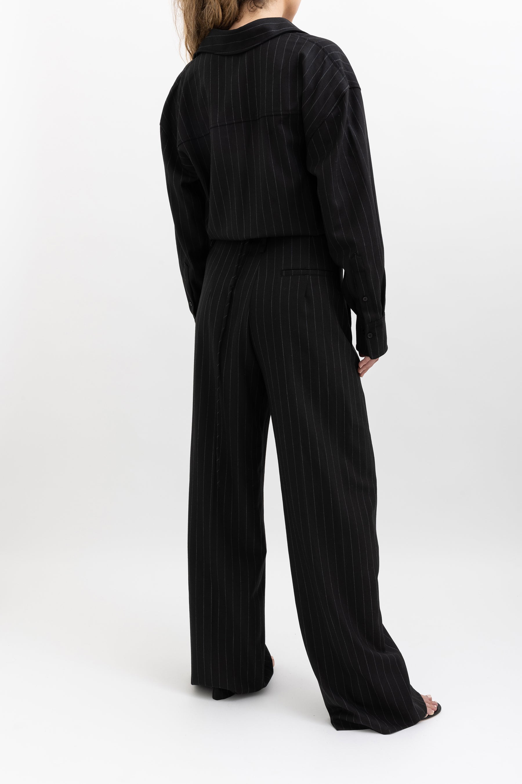 Stripe Cropped Shirt and Stripe Drape Leg Trouser Set