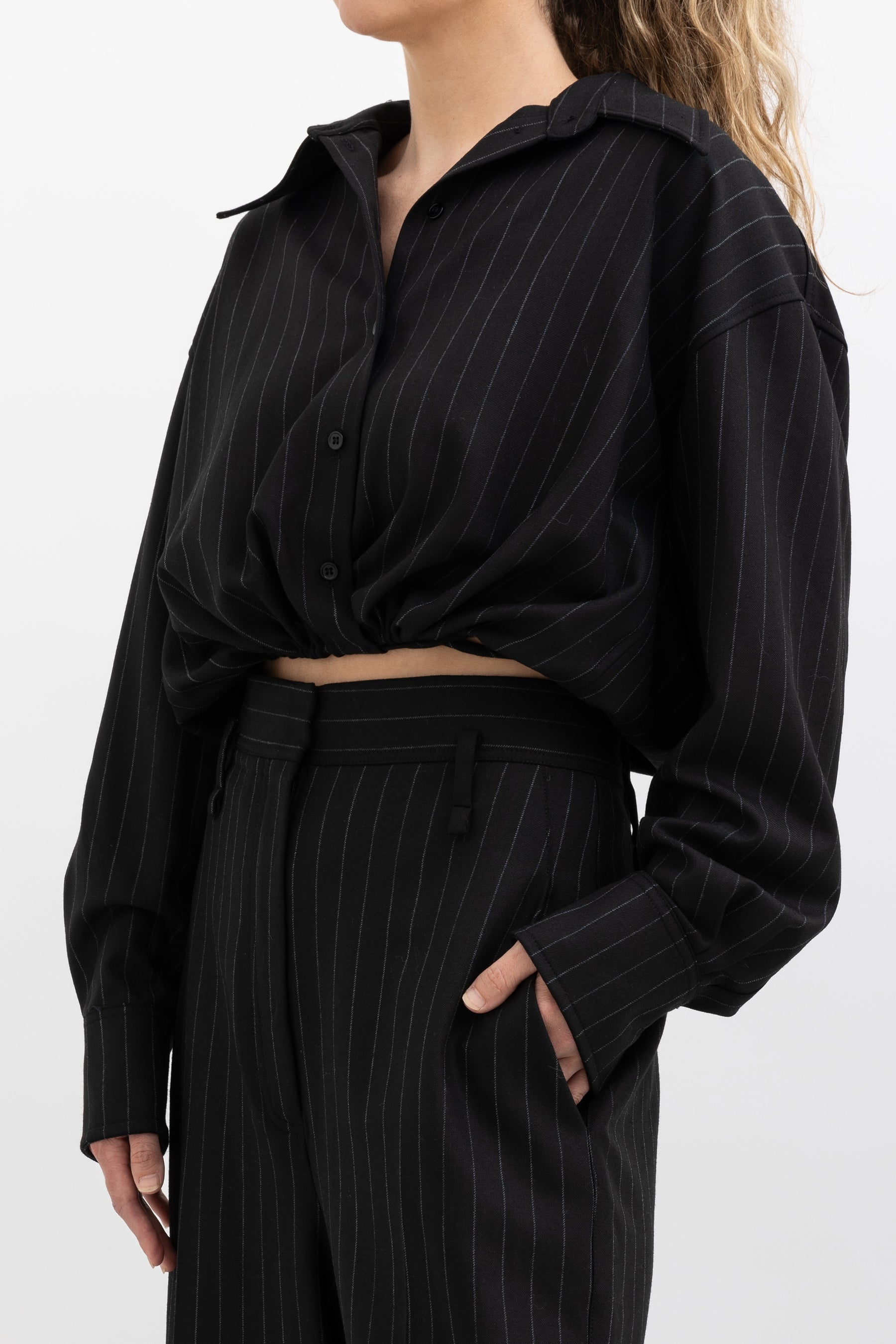 Stripe Cropped Shirt and Stripe Drape Leg Trouser Set