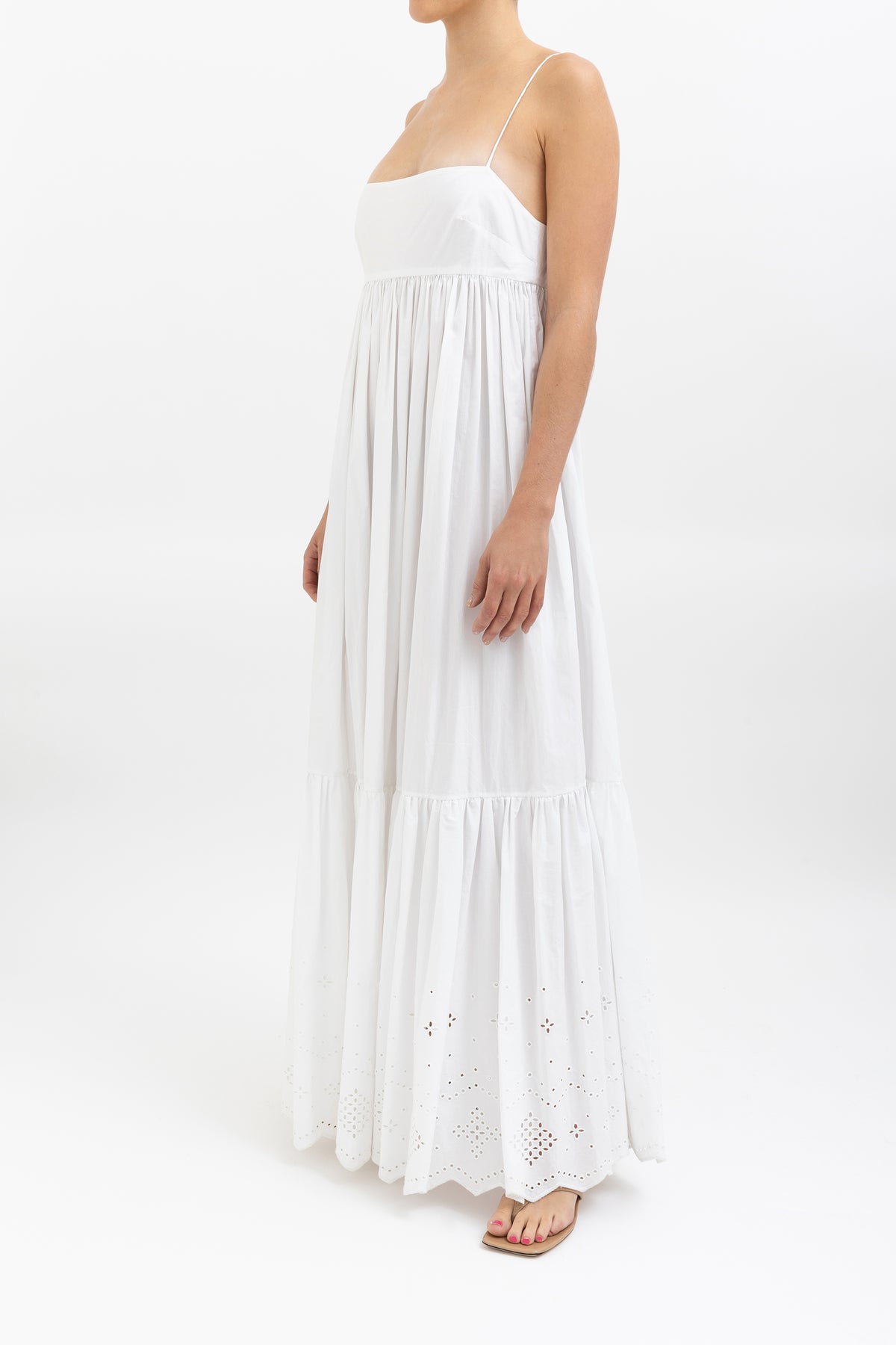 Eyelet Tiered Poplin Maxi Dress