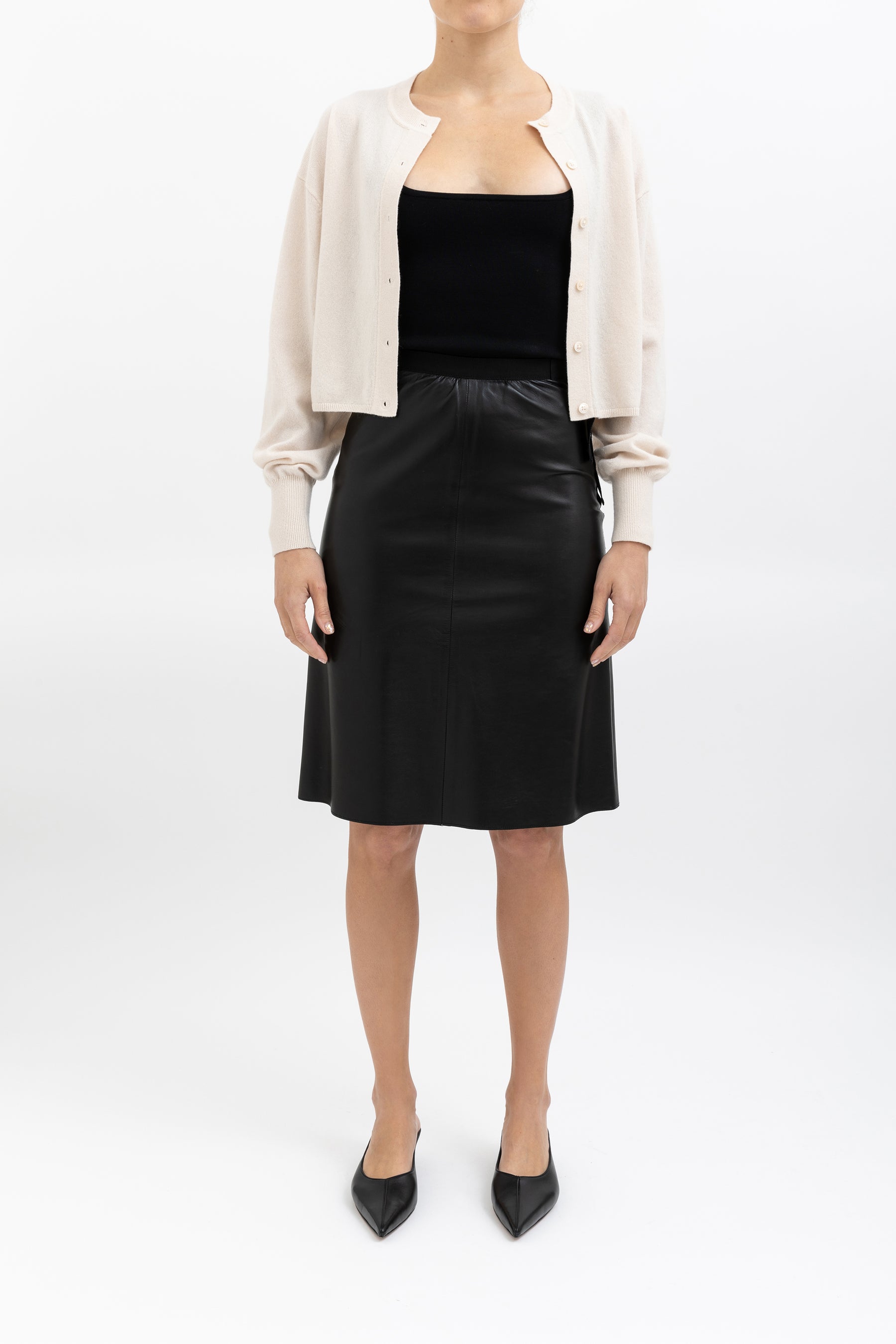 A-Line Leather Midi Skirt