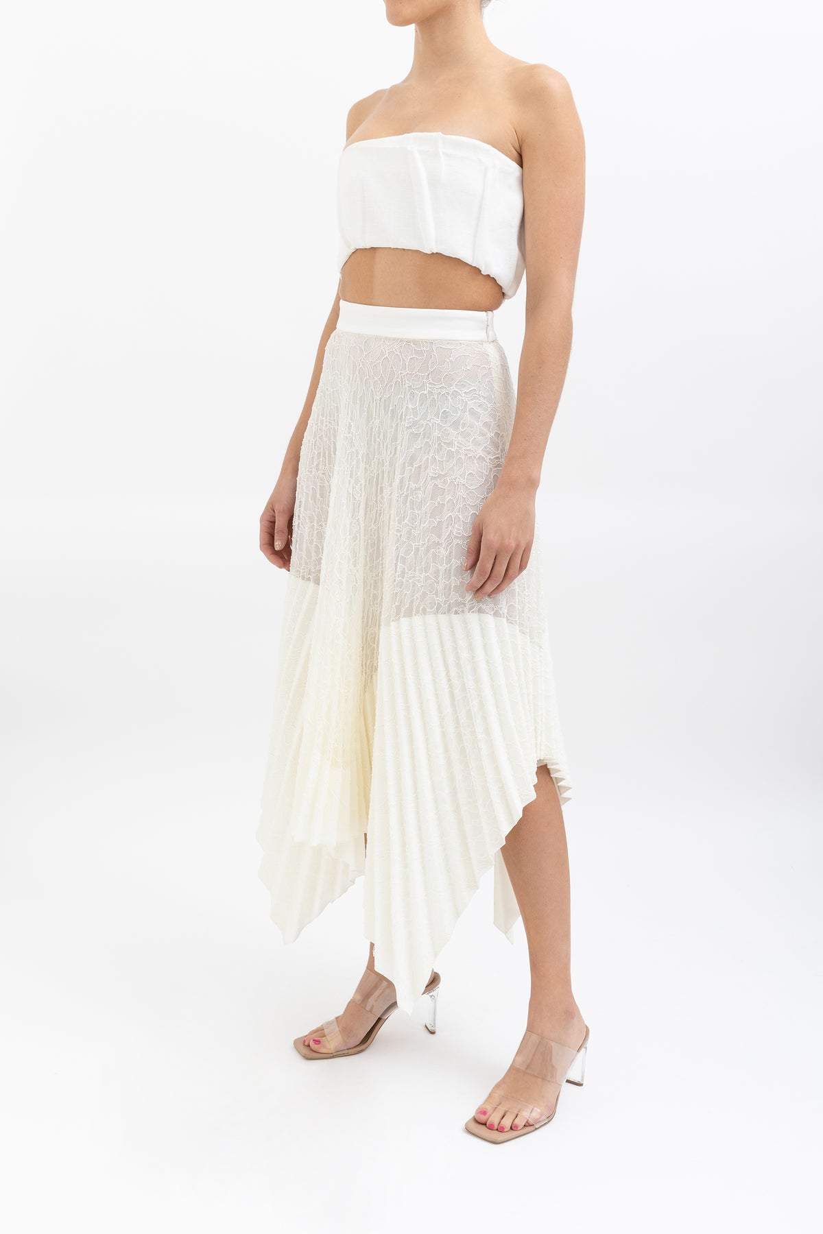 Vein Lace Pleated Midi Skirt