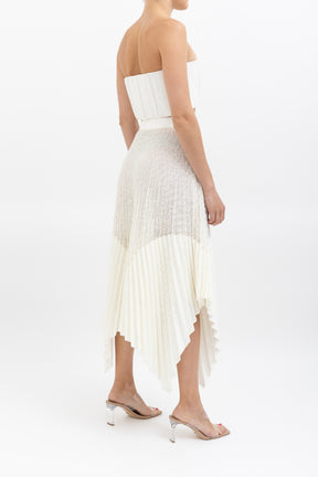 Vein Lace Pleated Midi Skirt