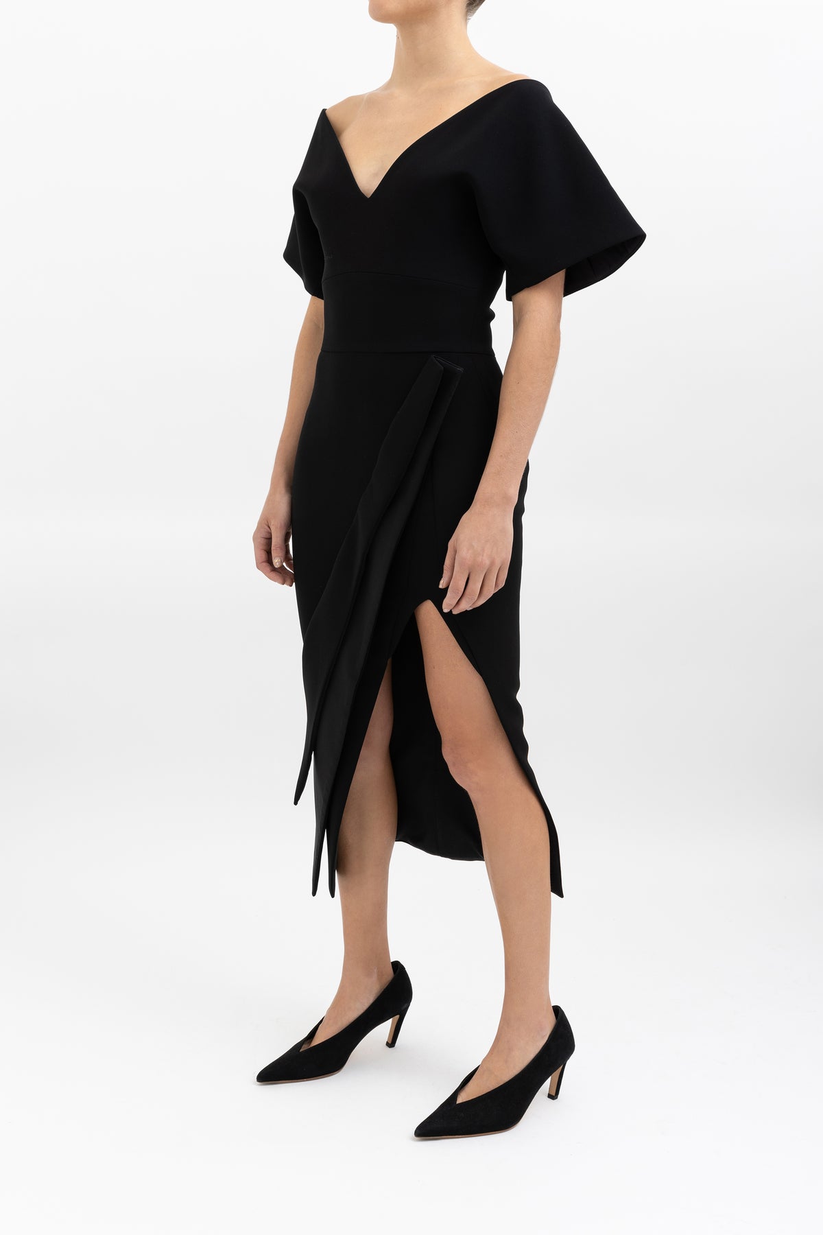 V Neck Ruched Fold Dress