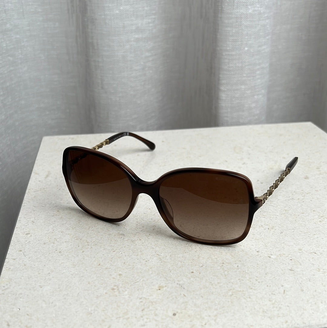 Chanel Latte Square Frame Sunglasses With Gold Tone Hardware