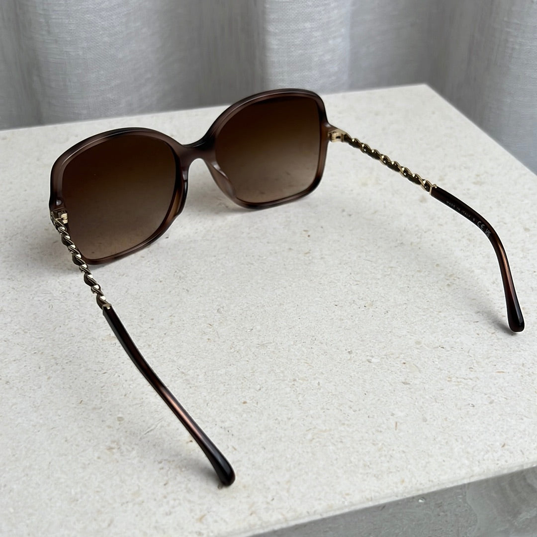 Chanel Latte Square Frame Sunglasses With Gold Tone Hardware
